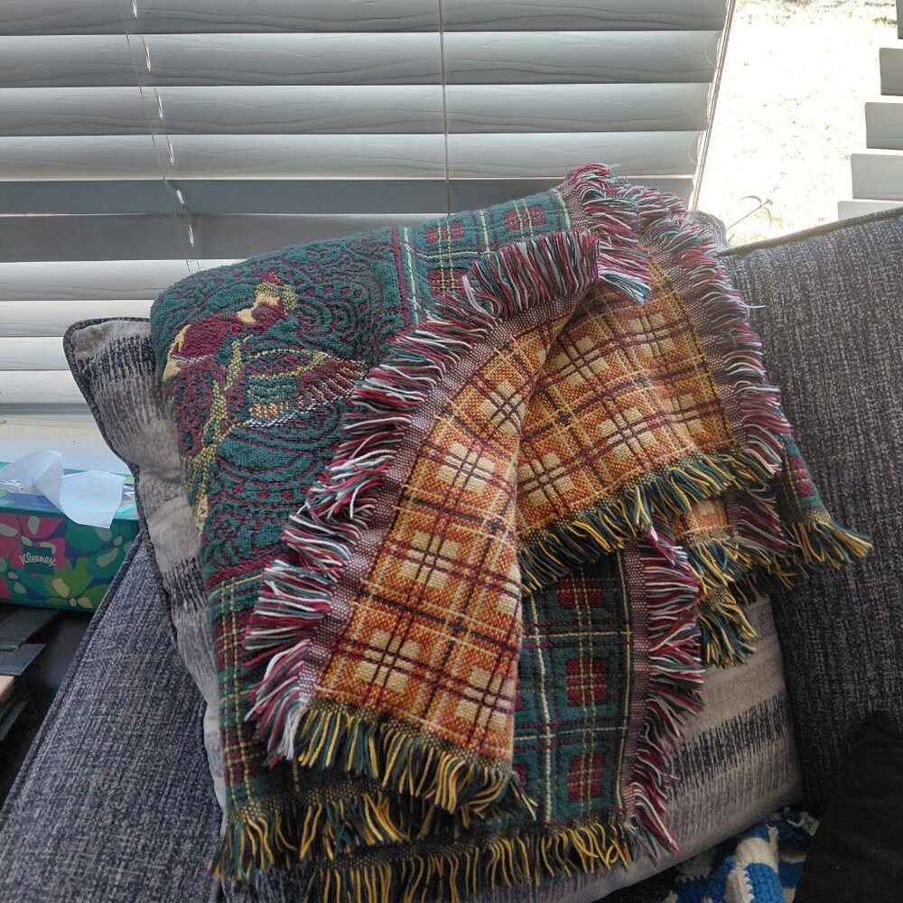 Vintage Goodwin Weavers Bird Tapestry Throw Cabin Lodge Cottagecore Forest